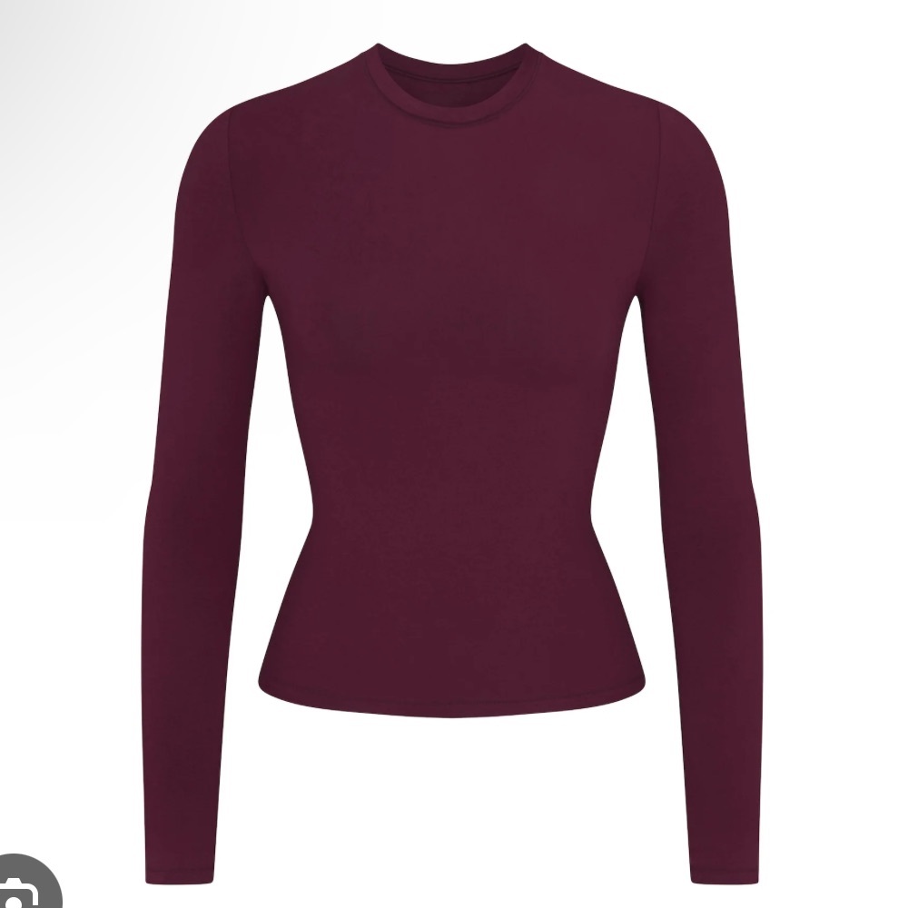 SKIMS COTTON JERSEY LONG SLEEVE T-SHIRT | DEEP BERRY